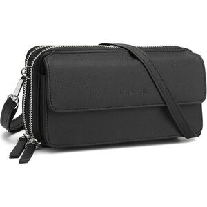 Women Saffiano Black Imported Faux Leather Crossbody With Phone Pocket Bag